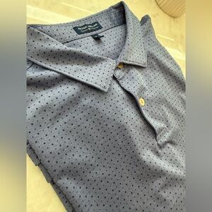 Peter Millar Crown Crafted Men's Blue Dot Matix Button Down Shirt Excellent Co